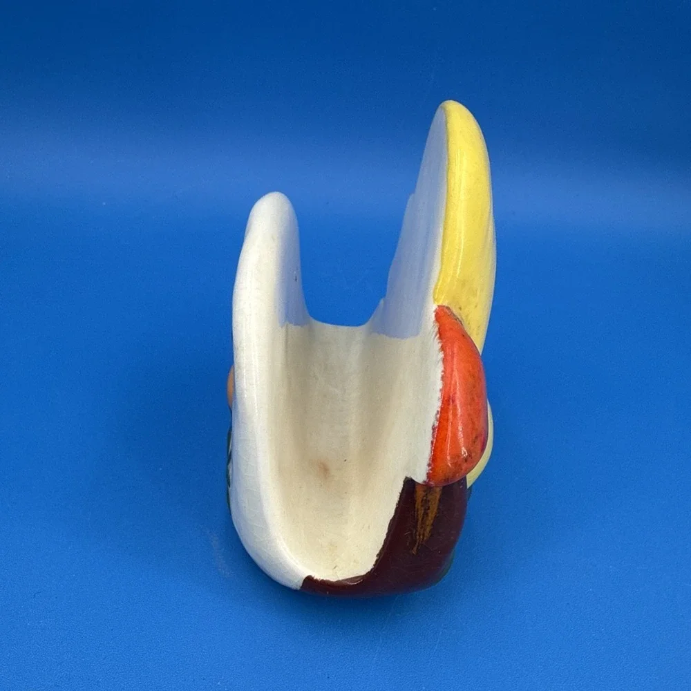 Vtg Ceramic 70's Mushroom Napkin Holder Kitchen Decor Boho Yellow Orange Green